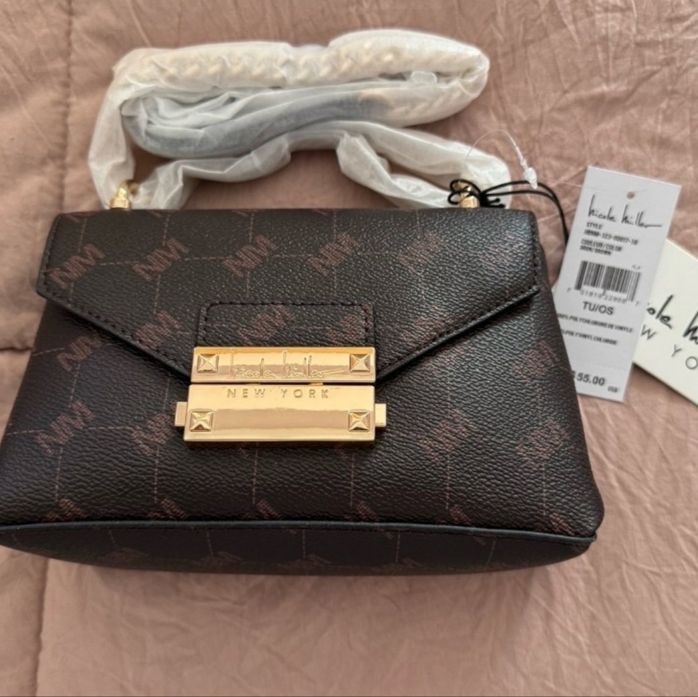 Nicole Miller New York Crossbody Bag – Brown Logo Print (New with Tags)